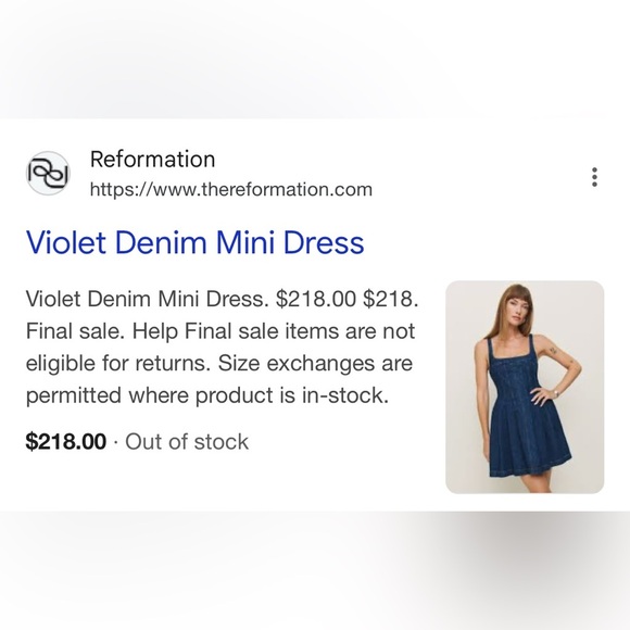 NWT Reformation Violet Denim Mini Dress Size 6 - Picture 8 of 8
